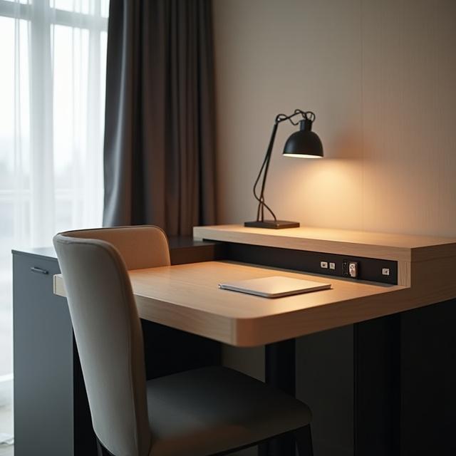 Ergonomic hotel desk for business travelers